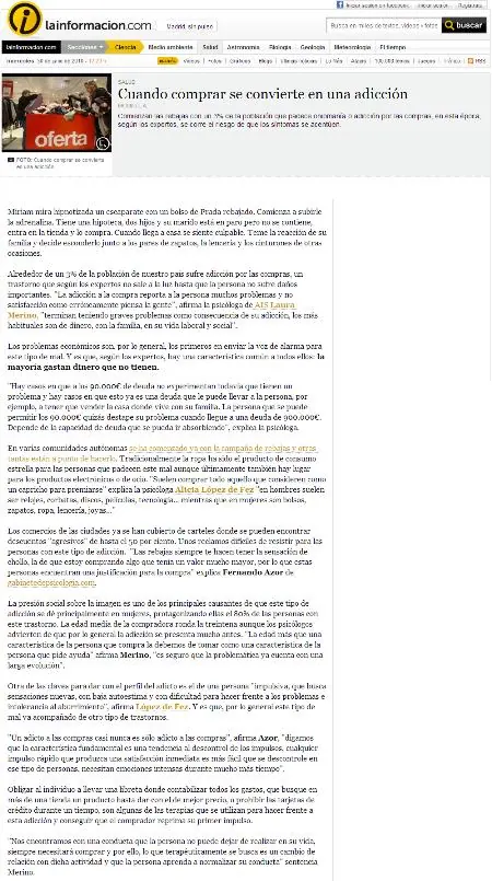 Recorte de prensa: oniomania compradores compulsivos